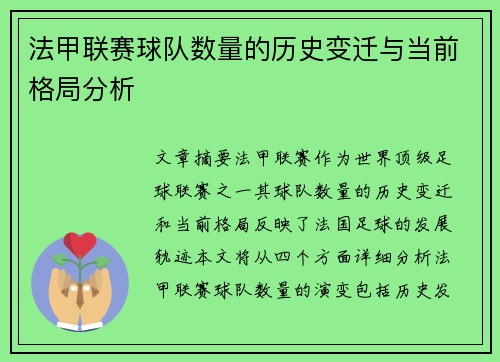 法甲联赛球队数量的历史变迁与当前格局分析